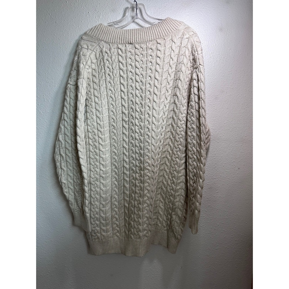 Zara Knit Womens Small Cream Beige Cable Knit V-Neck Oversized Sweater Pullover - Picture 3 of 8